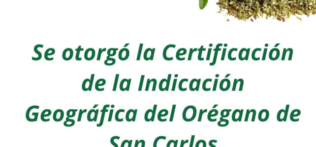 Se otorgó la Certificación de la Indicación Geográfica del Orégano de San Carlos