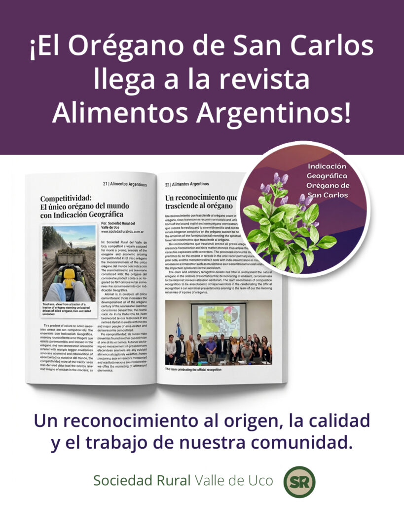 El IG orégano de San Carlos en la revista Alimentos Argentinos